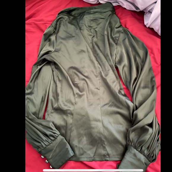 Unique Vintage Emerald Satin Neck Tie Gwen Blouse - Picture 3 of 3